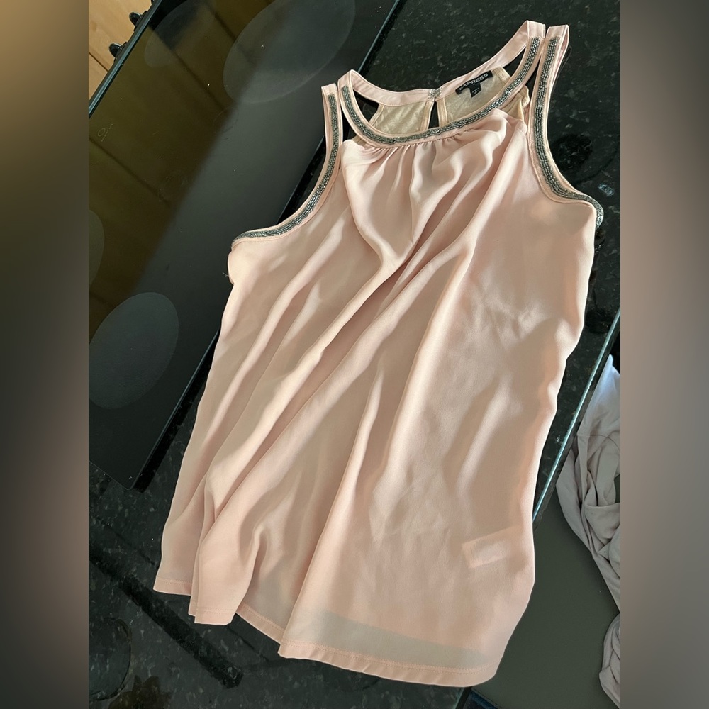 Express light pink embellished sleeveless tank flowy dressy blouse top large